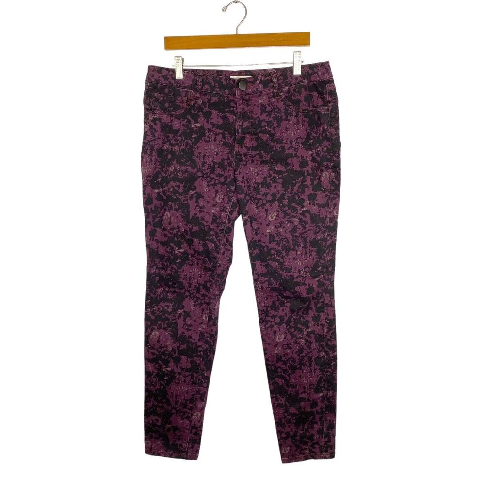 CAbi Pants Womens 8 Plum/Black Twilight Camo Style #159 Skinny Leg Cotton Blend